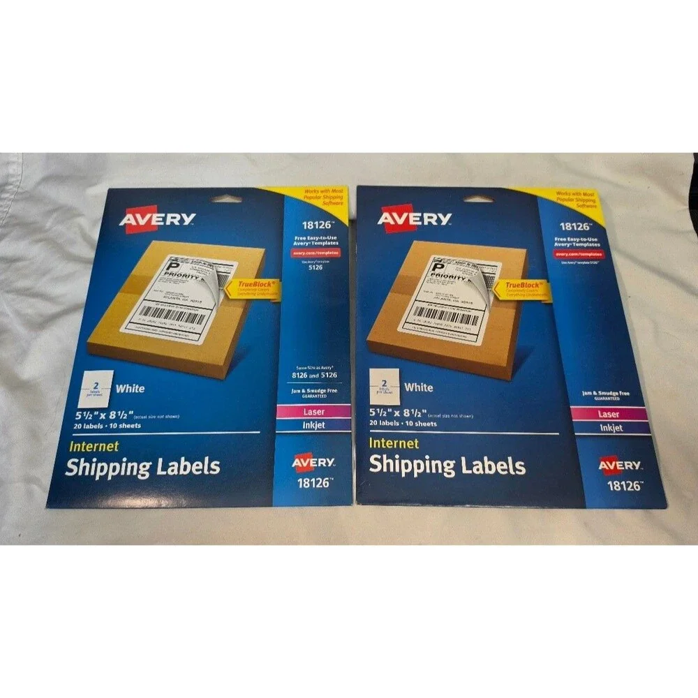 Lot of 2 Avery 18126 Internet Shipping Labels 5 1/2 x 8 1/2 White Laser Inkjet